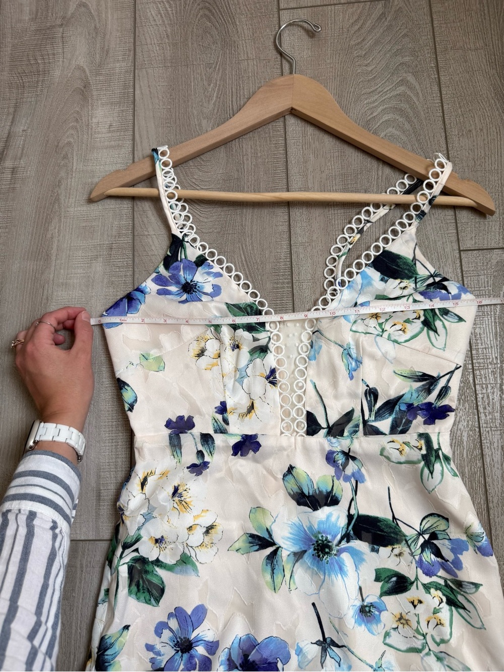 NWT Floral Lace-Trim Ruffle Slip Dress - Blue & Cream - Picture 11 of 13